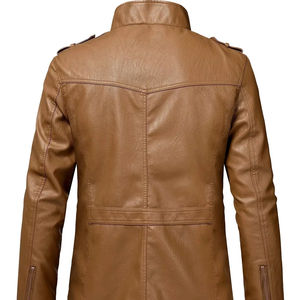 เสื้อโค้ทคอตั้งคุณภาพสูง สีตามสั่ง เสื้อโค้ทลำลองสำหรับผู้ชาย ผลิตโดยผู้ผลิต เสื้อโค้ทหนังวัวหลายกระเป๋า - Product Image 4