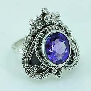 Navya <b>Craft</b> Handmade Boho 925 Sterling Silver <b>Ring</b> Amethyst Oval Gem Stone Women's Size 4 13 Claw Inlay Purple Gem Gift - Product Image 6