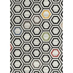 Tapis en laine et viscose tufté à la main TNQ-378, gris et noir avec motif géométrique, pour usage domestique - Product Image 1
