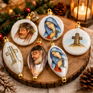 Ornements de Noël peints à la main, décorations religieuses chrétiennes, Jésus, Vierge Marie, croix, décorations suspendues pour l'arbre de Noël - Product Image 1