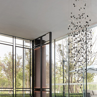 Lustre LED personnalisé en verre transparent noir et cristal pour hall, salon et escalier