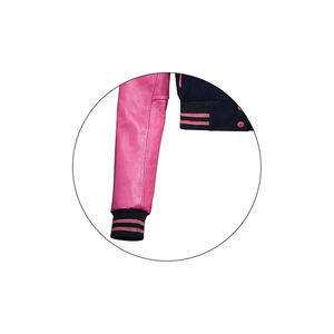 เสื้อแจ็คเก็ตวาร์ซิตี้สีชมพูกรมท่าแบบมีแถบสี พร้อมแขนหนัง สำหรับผู้ใหญ่ ใส่ได้ทั้งชายและหญิง ชุดกีฬา - Product Image 6