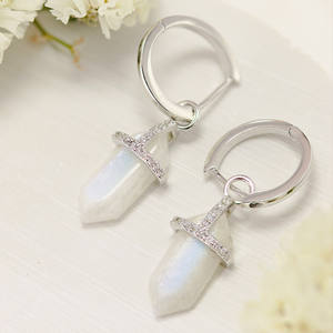 Low MOQ Wholesale Jewelry 925 <b>Sterling</b> <b>Silver</b> Hinge Huggie Hoop Moonstone Gold <b>Dangle</b> <b>Earrings</b> - Product Image 5