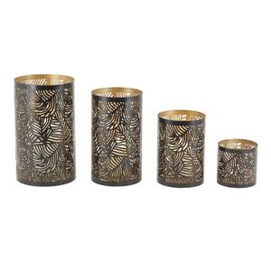 Juego de 2 velas votivas de hierro de diseño floral único con candelabros de acero negro decoración moderna de tamaño mediano para el hogar - Product Image 3