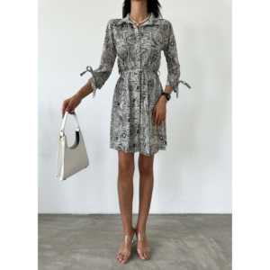 Vestido de Chifón con Botones y Patrón de Chal, Detalle de Encaje, Cintura Natural y Cuello Camisero - Product Image 3