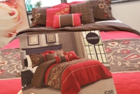 Ensemble de couette 6 pièces ultra doux et luxueux, alternative moelleuse au lit, imprimé riche, motif floral moderne bordeaux Cosmos