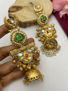 Boucles d'oreilles en laiton traditionnelles indiennes finition Antique bijoux ethniques pour femmes vêtements de fête et de mariage boucles d'oreilles cachemire pour femmes - Product Image 4