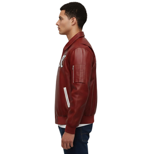 Veste bomber en toile enduite unisexe sur mesure en gros, broderie de patch en chenille, lettres varsity, streetwear, hiver, devant - Product Image 3