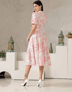 Vestido de algodón indio hecho a mano con estampado floral transpirable y de moda para mujer-Casual y boda/regalo de luna de miel - Product Image 2