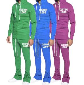 Conjunto de pantalones apilados con logotipo personalizado conjunto de chándal para hombre conjunto de chándal unisex bordado traje de jogging - Product Image 1