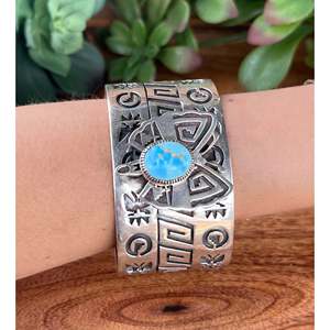 Navajo Golden Hill Turquoise & Sterling <b>Silver</b> Butterfly Design Fashion <b>Cuff</b> <b>Bracelet</b> - Product Image 2