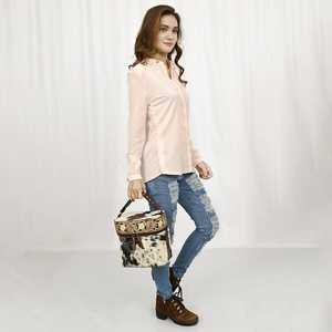 Caja de maquillaje con tallado de flores de pelo de vaca bohemio de estilo occidental, bolso de mano de lujo para mujer con diseño Floral hecho a mano - Product Image 2