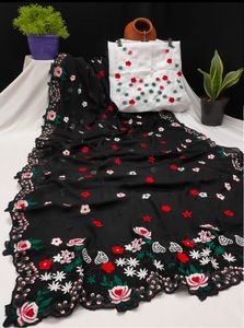 Sari Georgette de seda Kasturi pesado multihilo de fantasía étnica tradicional con borde de corte de trabajo de hilo de Dori y Zari elegante - Product Image 3