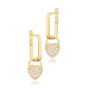 Boucles d'oreilles pendantes en forme de cœur avec pierre CZ au design minimaliste, fabrication artisanale turque, bijoux en argent sterling 925 en gros - Product Image 3