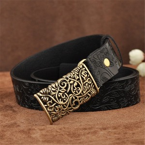 Ceinture noire décontractée en cuir véritable avec boucle ardillon en acier vintage pour hommes - Product Image 4