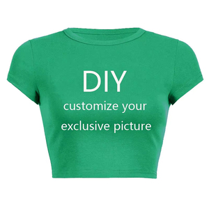 Nueva Camiseta corta de verano personalizada DIY para mujer, camiseta de moda de manga corta con cuello redondo y logotipo personalizado/Material de Jersey blanco con foto - Product Image 4