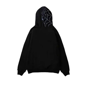 Sudaderas con capucha personalizadas 100% de algodón con diamantes de imitación, sudaderas con capucha con estampado de soplo y logotipo desteñido al sol, sudaderas con capucha térmicas lavadas con ácido y hombros caídos para hombres - Product Image 4