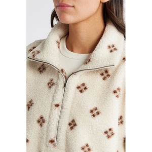 เสื้อฮู้ดผู้หญิงผ้าฟลีซเนื้อหนาคุณภาพสูงสำหรับฤดูใบไม้ผลิและฤดูหนาว  แบบซิปครึ่งตัว  ลายดอกไม้  ทรงโอเวอร์ไซส์  ผ้าเชอร์ปา - Product Image 5