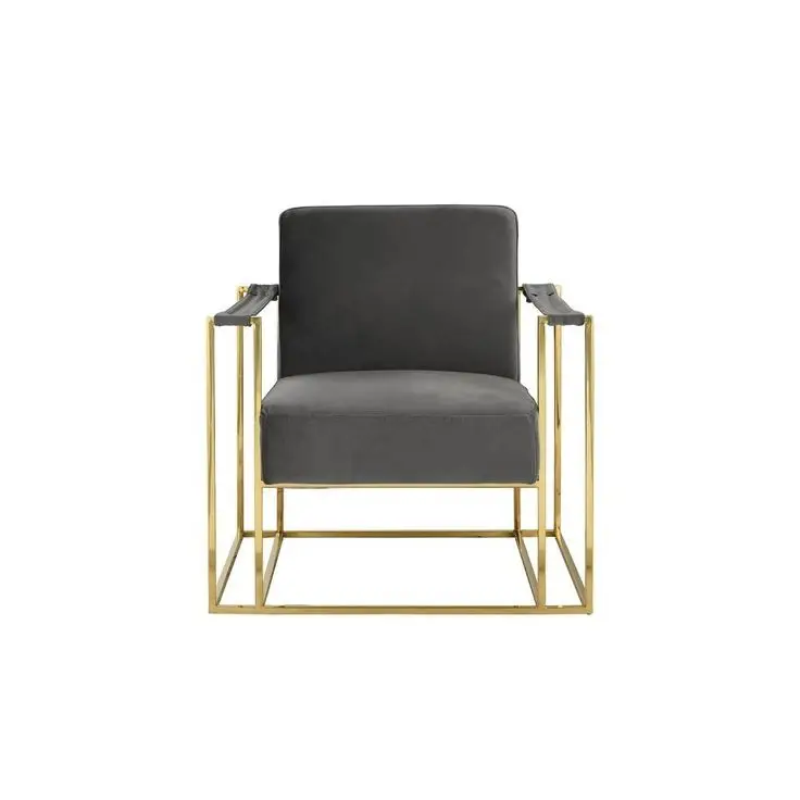 Compassion Collection, último diseño, silla para sentarse, marco de barra cuadrada de hierro y Metal, soporte de tela de terciopelo dorado y negro para sala de estar