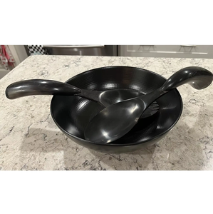 Tazón de Búfalo con servidores de ensalada para ensaladas de frutas con apuestas pulidas para 2 tazones de cuerno último diseñador - Product Image 2