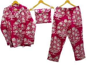 ชุดนอนผู้หญิงชุดนอนผ้าฝ้ายบริสุทธิ์ลายนกชุดนอนแบบติดกระดุมสำหรับใส่ในเลานจ์ - Product Image 2