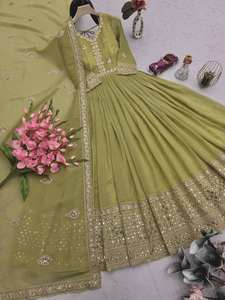 Robe Anarkali en fausse georgette écologique de haute qualité pour femmes Design traditionnel indien pakistanais touche moderne naturelle - Product Image 6