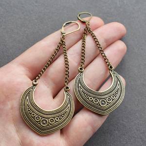 Boho Long <b>Dangle</b> <b>Earrings</b> Handmade Aged Brass Statement Jewelry for Women Festival Wear - Product Image 6