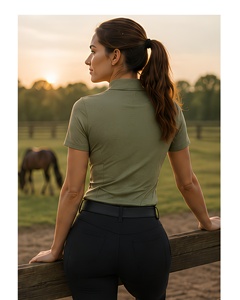 Camiseta de Polo Ecuestre de Manga Corta para Mujer, Personalizada OEM, Colores Personalizados, Corte Ajustado, Secado Rápido, Transpirable, Capa Base para Montar a Caballo - Product Image 3