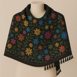 Estola Rectangular Larga de Lana y Rayón para Mujer, Color Beige, con Bordado de Lunares, Ligera, de Secado Rápido, Transpirable y Reversible - Product Image 1