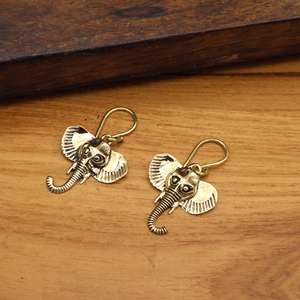 <b>Elephant</b> Head Earrings Brass Tribal Bohemian Jewelry Handmade Animal Dangle Ethnic <b>Gift</b> Festival Jewelry - Product Image 3