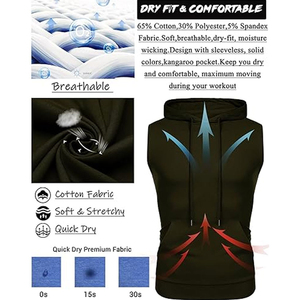 Débardeur de gymnastique sans manches 100% coton pour hommes, avec logo personnalisé, vêtements de fitness et d'athlétisme d'hiver, vêtements à capuche, respirant, entraînement décontracté, course à pied - Product Image 4