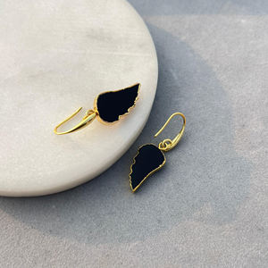 Wholesale brass jewelry black onyx gemstone angel wings <b>earring</b> 18k gold electroplated women's fashion hypoallergenic <b>earrings</b> - Product Image 4