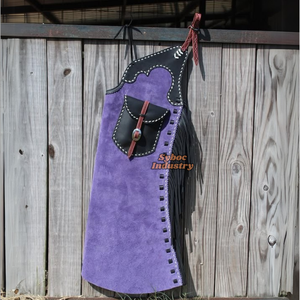 Pantalon d'équitation en cuir pour femmes en cuir de vachette véritable Western Cowboy Chink Racing Pants For Youth - Product Image 2