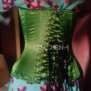 Overbust Steelboned Green Satin Corset - Product Image 6