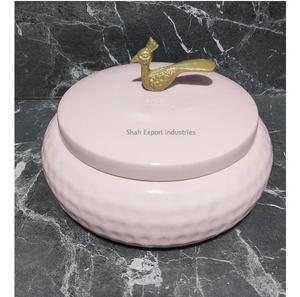 Latest Design Round Hammered Metal <b>Candle</b> Bowl With Lid <b>Pink</b> Finished for Home & Christmas Tabletop Decoration - Product Image 4