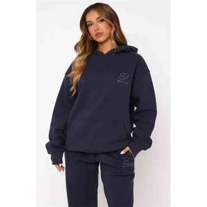 Ensemble de survêtement pour femme, hiver, 2 pièces, uni, brodé, respirant, long, surdimensionné, sweat à capuche bleu marine - Product Image 1