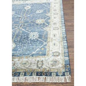 Alfombra de Lana Anudada a Mano Azul Savana PKWL-2105 para Uso Doméstico - Medallón Rectangular con Diseño de Patchwork para Sala de Estar, Pasillo y Entrada - Product Image 4