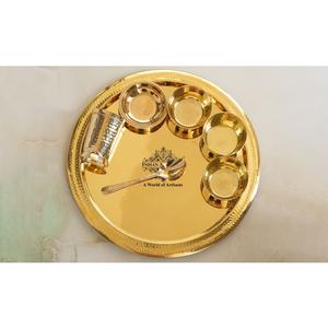 IndianArtVilla Ensemble de dîner 7 pièces en laiton pur martelé-16 "pouces pour la maison, hôtel et restaurant - Product Image 5