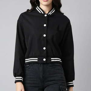 Haute qualité automne hiver femmes laine veste manteau à manches longues Plaid culture varsité veste femme décontracté Bomber veste pour les femmes - Product Image 1