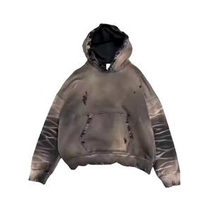 High Quality 430gsm 100% Organic Cotton Distressed Eco-Friendly Fleece Winter Men's Streetwear Acid <b>Wash</b> Hoodies - Product Image 1