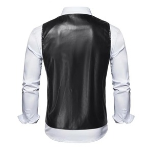 Black Red Orange Faux Leather <b>Vest</b> Men <b>Slim</b> Single Breasted Office <b>Vest</b> Men Sleeveless Blazer <b>Vest</b> - Product Image 5