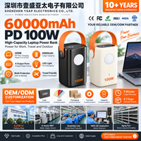 Station d'alimentation portable grande capacité 60000mAh, Powerbank d'urgence PD100W pour ordinateur portable avec lampe de poche