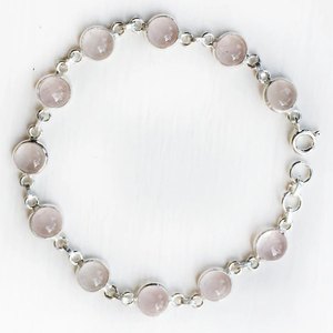 Healing Stone Rose Quartz Adjustable Women <b>Silver</b> <b>Bracelet</b> Jewelry, 925 Sterling <b>Silver</b> Rose Quartz Bezel <b>Bracelet</b> - Product Image 1