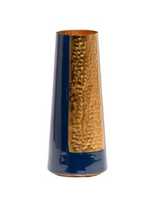 Vase en métal noir et or avec pièce maîtresse décorative au design martelé pour salon, chambre et bureau d'Inde - Product Image 4