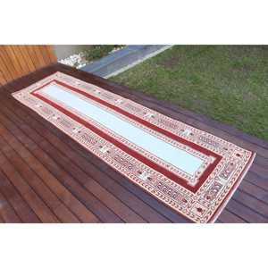 Vintage 2.5x9.3 ft Rug, Turkish Rug, <b>Red</b> Plants & trees <b>Wool</b> Rug - Product Image 2