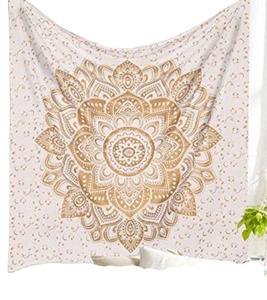 Tapiz de Mandala dorado ombré, colgante de pared indio, colcha Hippie Bohemia, decoración de cama Queen, doble Mandala, tapices de sábana - Product Image 1