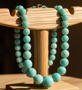 Fabriqué à la main pour femmes de 18 pouces en argent tibétain plaqué or noué à la main en pierre d'amazonite naturelle collier de perles cadeau de haute qualité - Product Image 1