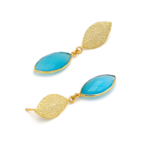 <b>Handmade</b> Brass Blue Chalcedony Marquise Drop <b>Earrings</b> | 18K Gold Plated Trendy Women Wedding | Indian B2B Supplier Exporter - Product Image 4