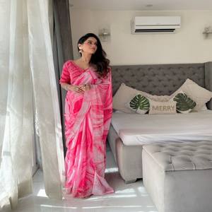 VASTRA COTTAGE Soft Rangoli Silk <b>Saree</b> with Prism Prints Embroidery Sequin Work Cute Border with <b>Velvet</b> Fully Stitched Blouse - Product Image 2