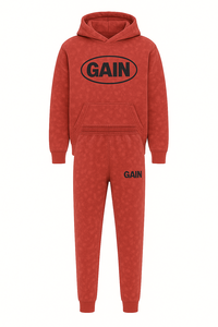 Customizable <b>Red</b> Acid Washed Distressed Tracksuit With Gain Logo <b>Hoodie</b> And Joggers Set Solid Pattern Set For Winter - Product Image 4